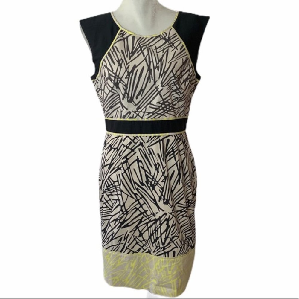 BCBGMaxAzria Black White Yellow Maxi Dress Size 10